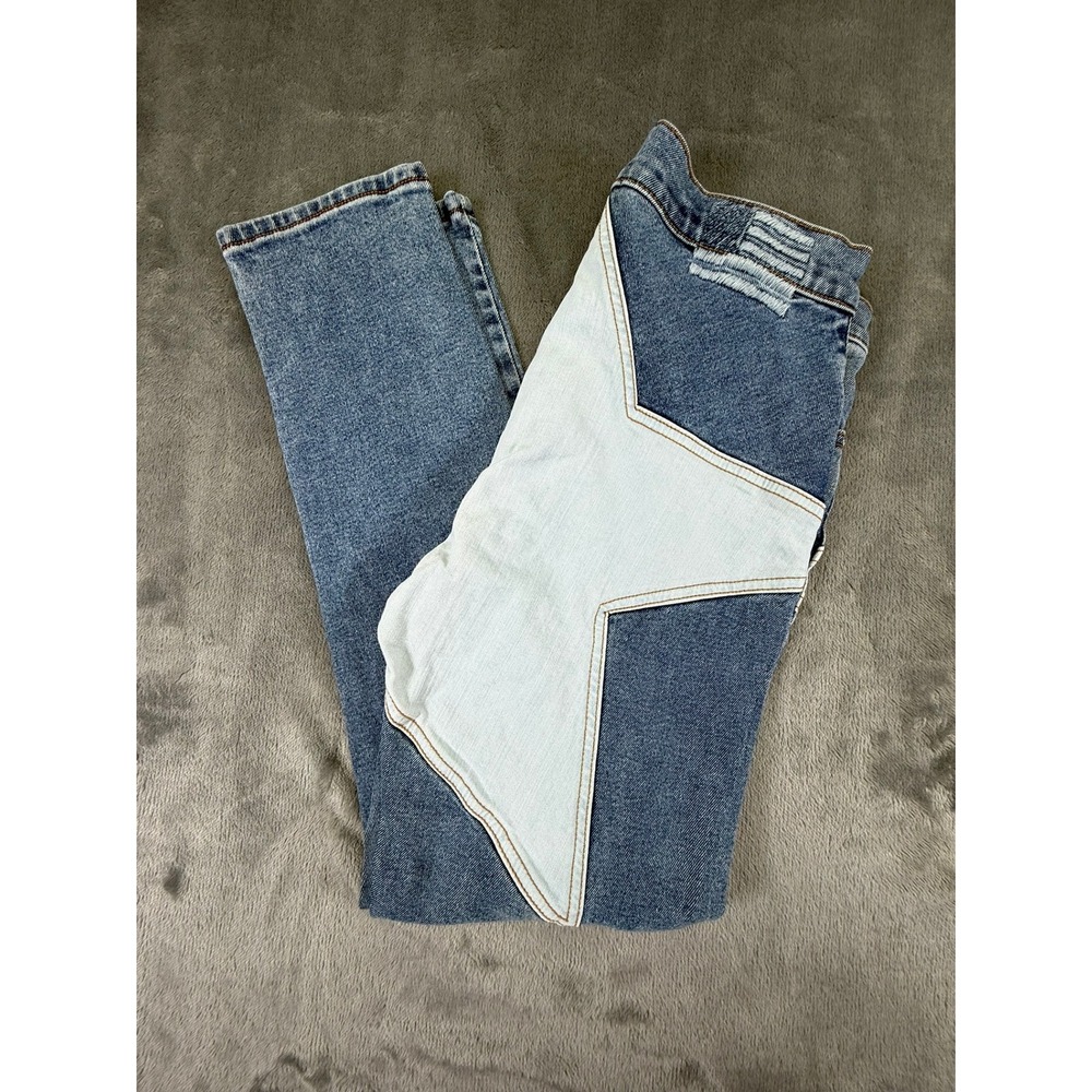 Revice Denim Starman Blue Star Patch High Rise Straight Leg Jeans Size 31